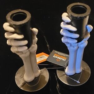 Skeleton Hand Taper Candle Holders Celebrate Together, Both Right Hands, Black